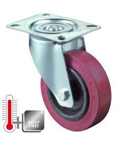 Lenkrolle (rostfrei und temperaturbeständig bis 270°) mit Gummibereifung in rot Ø 100 mm und 80 kg