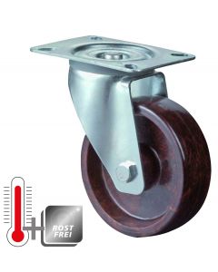 Lenkrolle (rostfrei und temperaturbeständig bis 400°) mit thermoplastischen Rad in schwarz Ø 100 mm und 130 kg